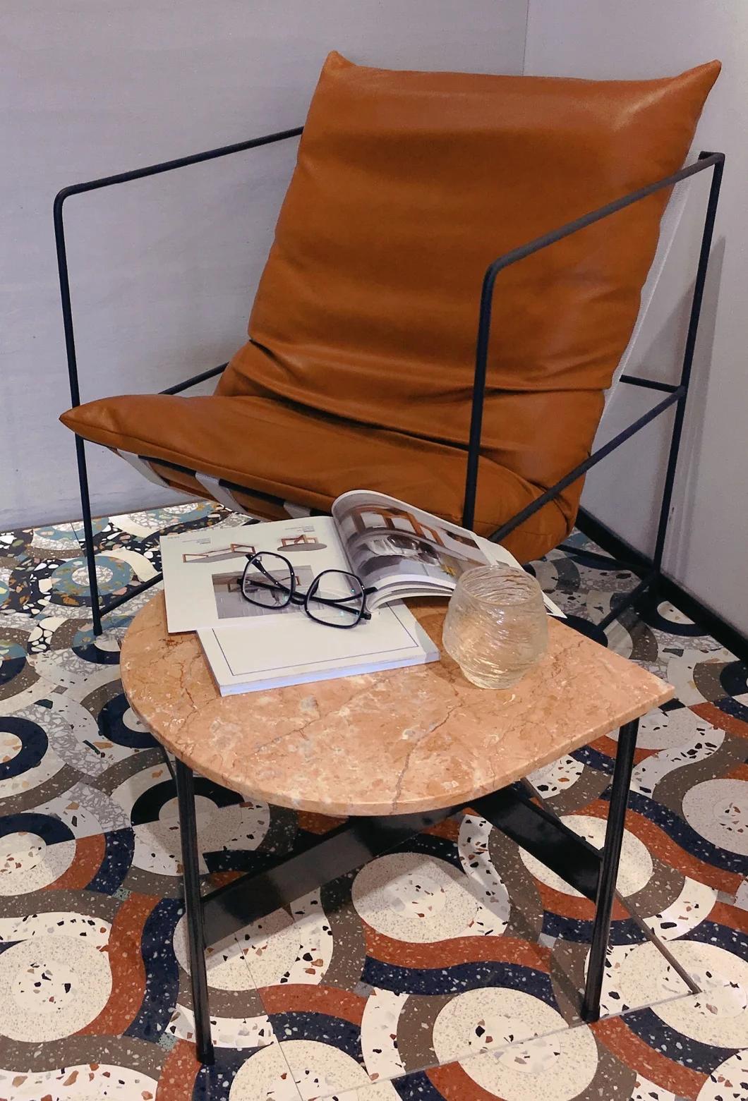 2 Piece Metal Round Tables with Marble Top for Living Room Furniture