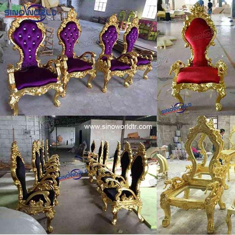 Hotel Royal King Wooden Queen Antique Classical Wedding King Throne Chair Furniture