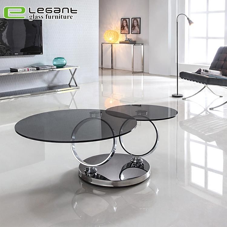 Exotic Double-Sided Rotatable Glass Coffee Table with Tempered Glass Top