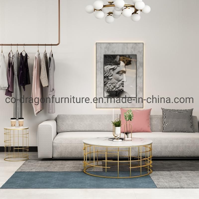 Luxury Home Furniture Gold Steel Coffee Table with Marble Top