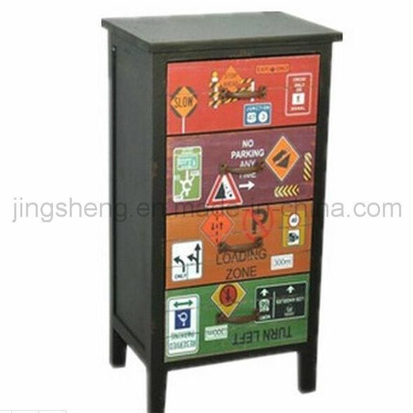 Four Drawers Two Doors Wooden Cabinet for Storage