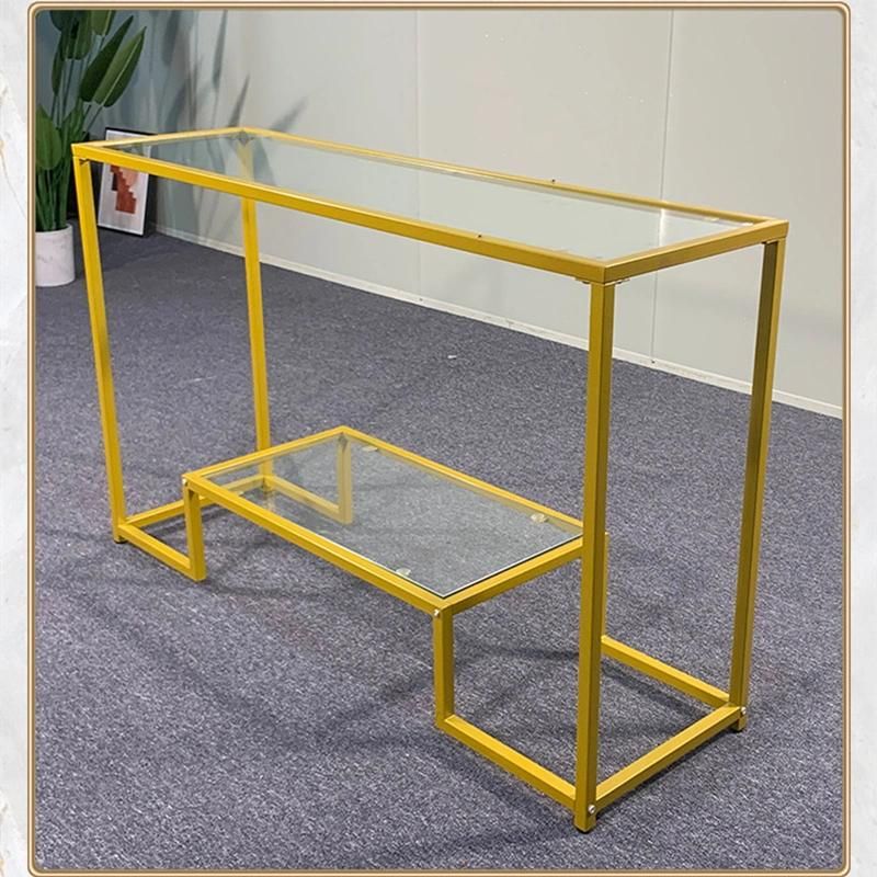Customized Load-Bearing Double-Layer Glass and Metal Side Table 0296
