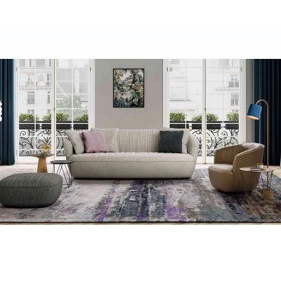 Zhida Modern Home Furniture High Quality Leisure Living Room Sofa Round-Shaped PU Armrest Fabric Seat Sofa Set Furniture for Villa