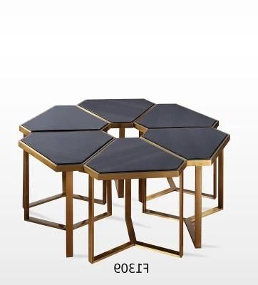 New Modern Hexagon Top Black Marble Coffee Table Side Tables for Living Room Furniture Gold Frame