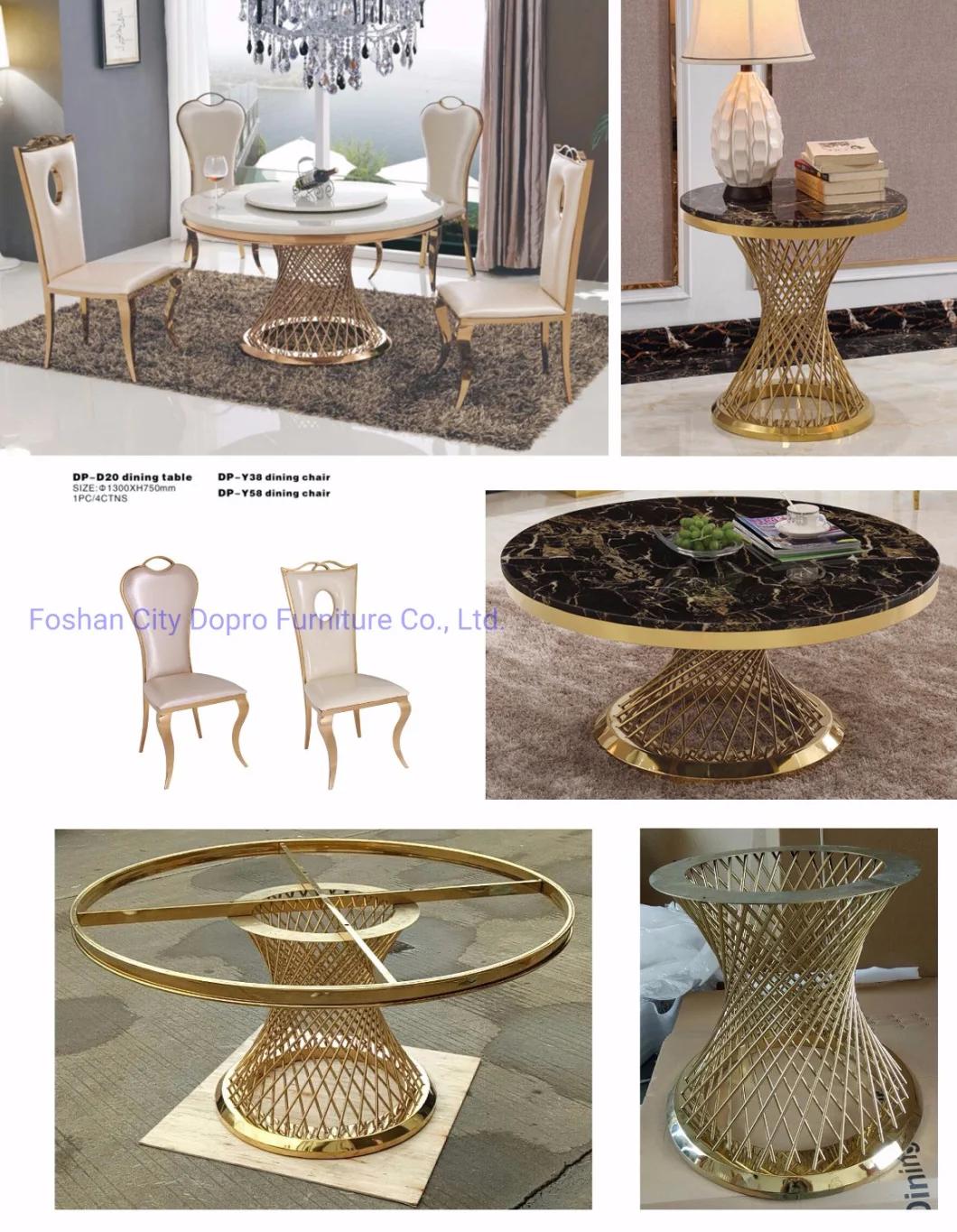 Nest Shape Marble Top Metal Base Dining Round Table Set with Lazy Susan for Home Furniture
