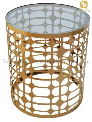 Customized Laser Clear Glass Round Gold End Table Lamp Table