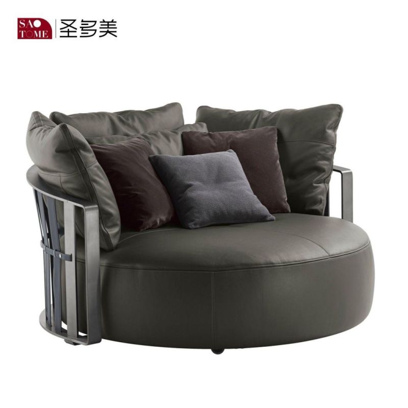 Factory Hot Selling Product Round Shaped Wood with Armrest Leather Sofa