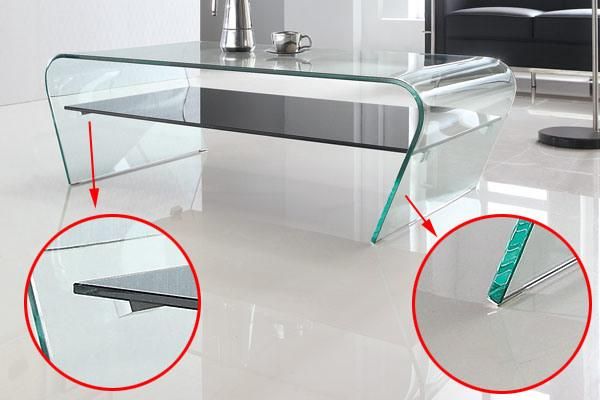 Glass Coffee Table with Black Painting Glass Shelf