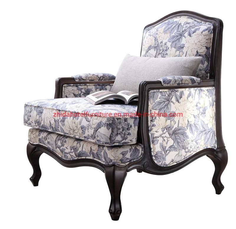 Modern Armrest Wooden Hotel Lobby Living Room Furniture Fabric Chair