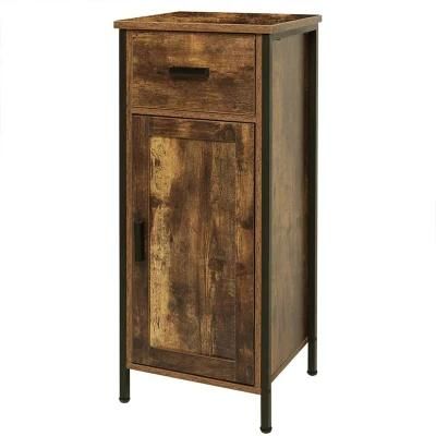 Living Room Office Brown with Door and Drawer Wooden Floor Storage Side Cabinet 0227