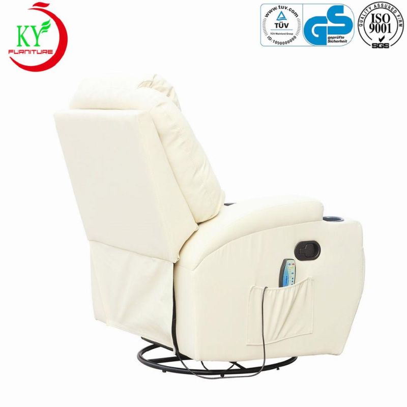 Jky Furniture Rock and Swivel Leather Manual Recliner Chair with Cup Holders for Living Room