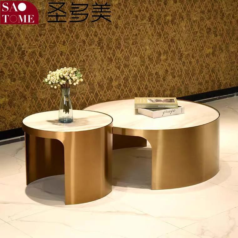 Modern Living Room Furniture Stainless Steel Titanium and Bright Rock Plate Top Tea Table