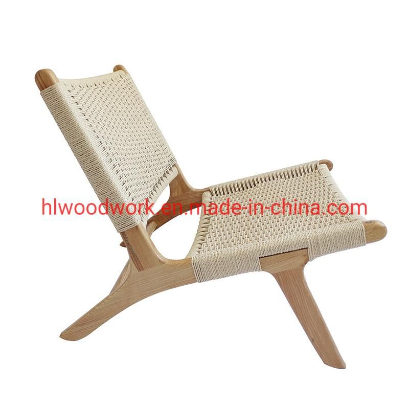 Saddle Chair Ash Wood Frame Natural Color with Woven Fabric Rope Without Arm Leisure Chair Garden Chair Outdoor Furniture