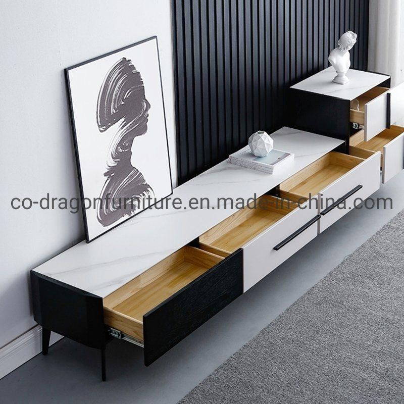 Modern Home Furniture Wooden Panel TV Stand with Marble Top