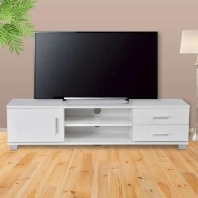 Melamine Particle Board Matt White 1 Door TV Tables with 2 Drawers