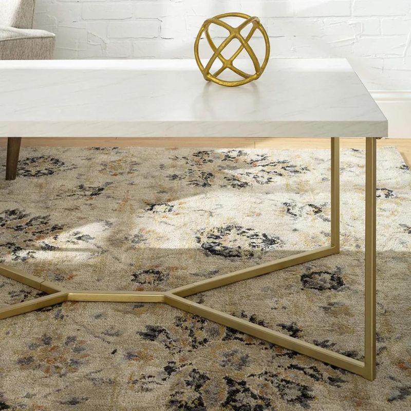 Walker Edison Furniture Company Marble Gold MID Century Modern Rectangle Coffee Table
