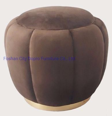 Modern Round Velvet Bedroom Foot Stool with Golden Steel Base