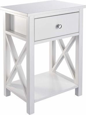 X Frame White Side End Tables with Storage Shelf