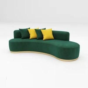 Nordic Modern Design Living Room Furniture Leisure Gold Stainless Steel Base Ring Velvet Fabric Upholstered Three Seater Sofa