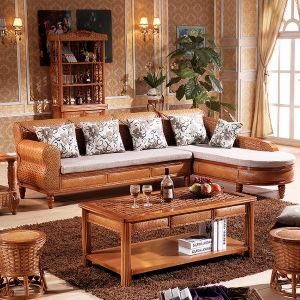 Southeast Asia Style Home Furniture Sofa Set with Solid Wood Frame Indoor Rattan Sofa Set