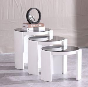 MDF Living Room Round Nesting Coffee Table Side End Table With Tempered Glass Modern Home Furniture
