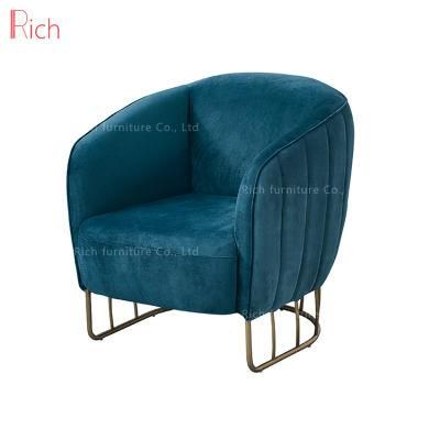 Leisure Hotel Event Home Furniture Modern Gold Metal Frame Arm Chair Blue Fabric Velvet Accent Chair