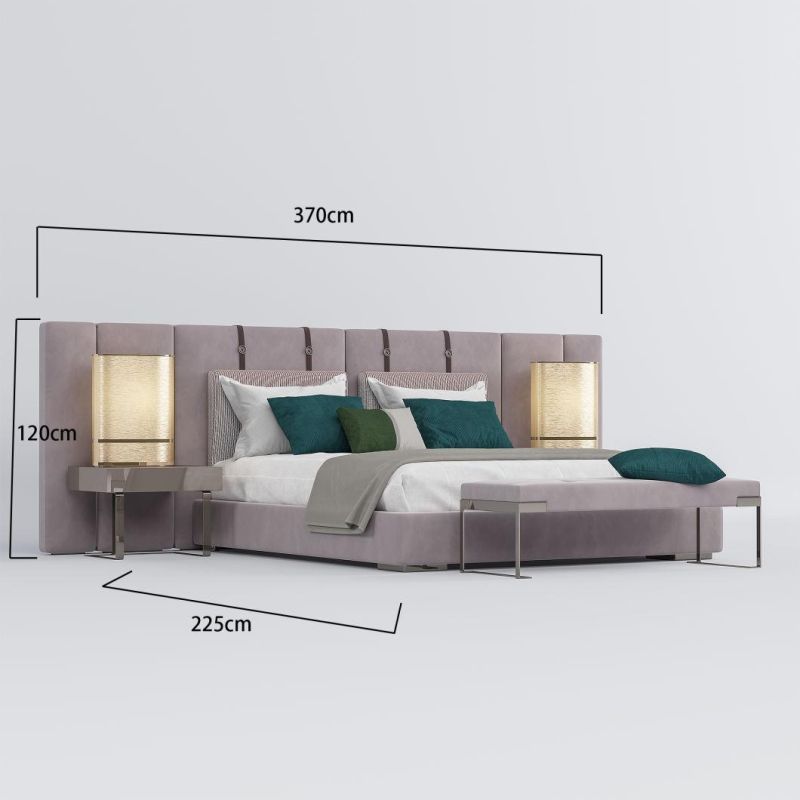 Sectional European Luxury Hotel Home Sofa Bed Modern King Size Bedroom Silver Metal Leg Fabric Bed Furniture