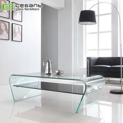 Glass Coffee Table with Black Painting Glass Shelf