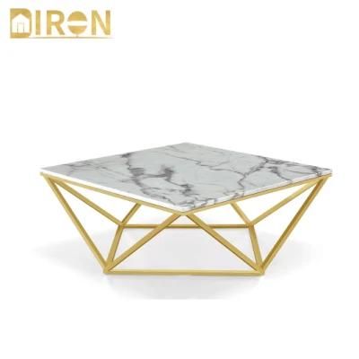 Modern Home TV Stand Living Room Furniture Stainless Steel Gold Plating Legs Marble Top Coffee Table