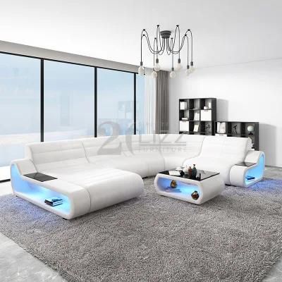 Modern Design Home Living Room Furniture Sectional Leather Sofa Comfortable Corner Sofa Leisure Couch with Coffee Table