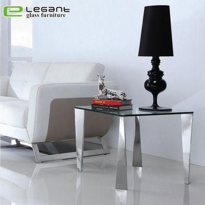 Square Glass Side Table with Stainless Steel Legs