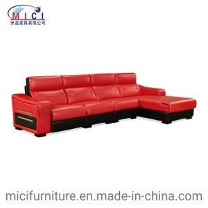 Red Comfortable Leather L Shape Sofa for Living Room