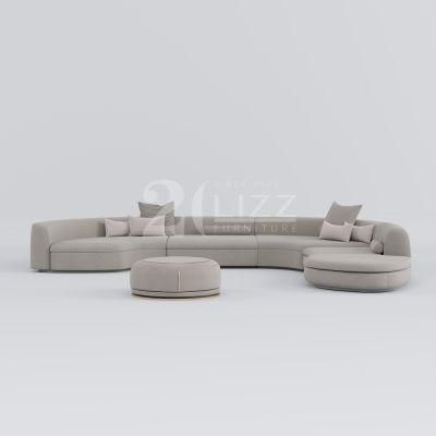 2022 Nordic Minimalist Design Curved Sofa Set Modern Leisure Lounge Couch with Round Stool in Metal Leg