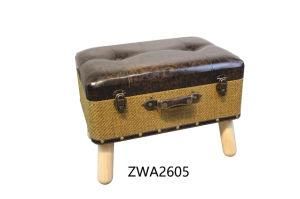 Kd Washing Color Leather with Weave -Home Storage Stool -Suitcase-Ottoman