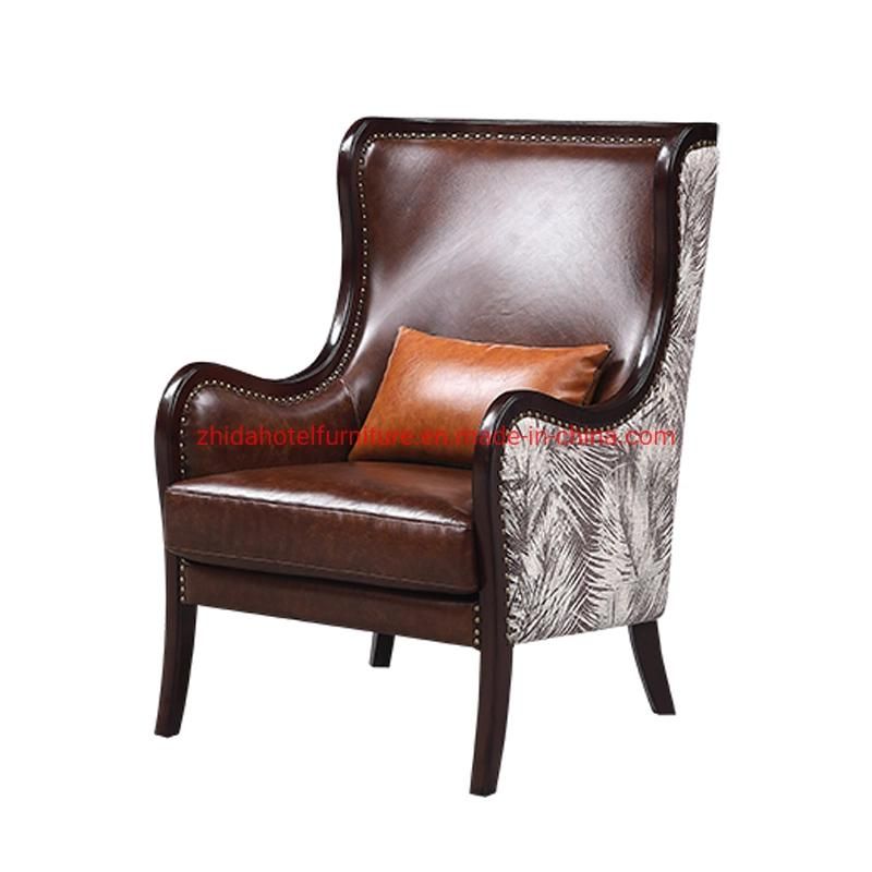 Leather Wooden Frame Living Room Furniture for Hotel Lobby