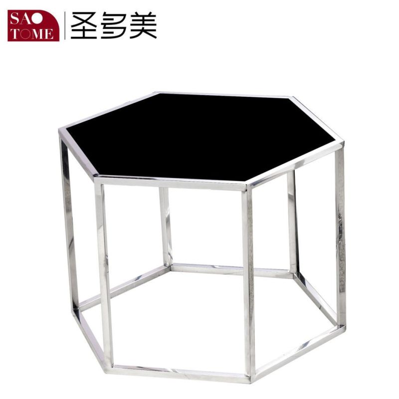 Modern Living Room Bedroom Furniture Stainless Steel Black Glass Nest Table