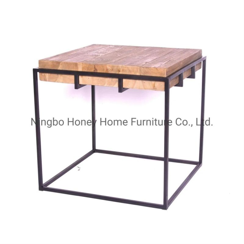 Vintage Industrial Style Metal Recycle Elm Living Room Furniture End Side Table