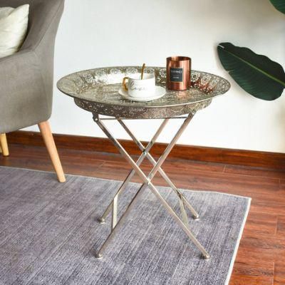 Retro Pattern French Decorative Style New Design Silver Foldable Flat Tray Coffee Table