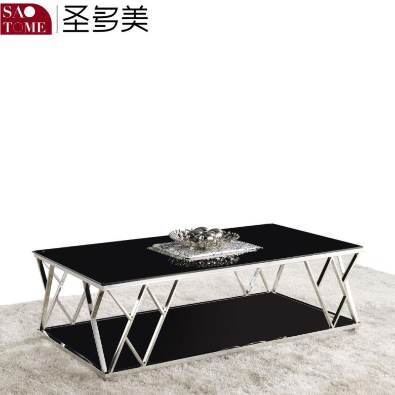 Living Room Furniture Stainless Steel Black Glass Surface Retractable Half Round Nest Table