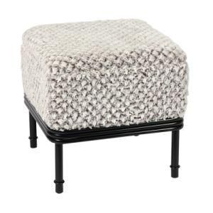 Knobby Velvet Fabric Square Matel Base Storage Ottoman