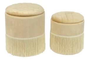 Knobby Factory Price Customized Velvet Tassel Round Storage Stool Ottoman