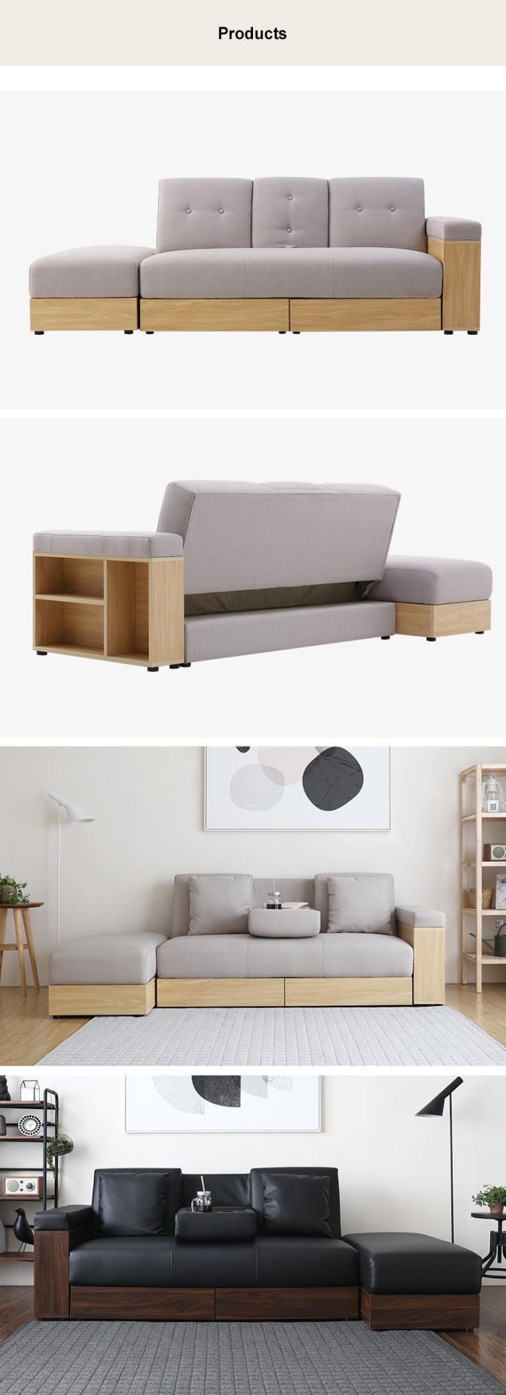 Wood Frame Sofa Kd Sofa Home Use with Storage Sofa Bed