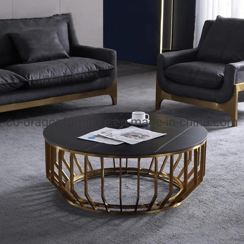 Modern Furniture Stainless Steel Round Coffee Table with Marble Top
