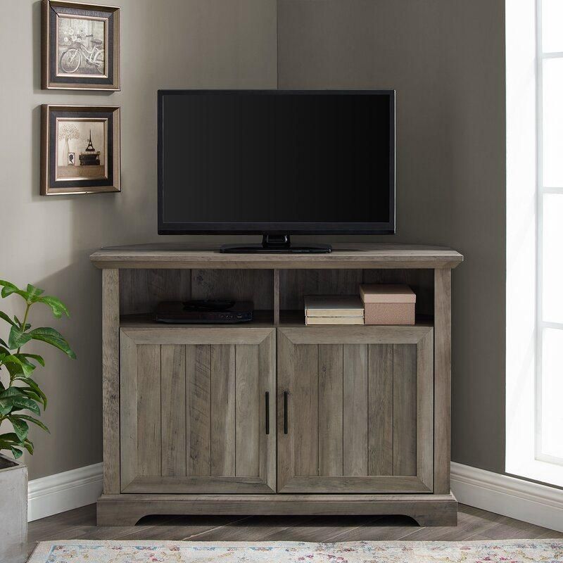 Living Room Furniture Gray Wash Finish Corner TV Stand for Tvs up to 50 Inches