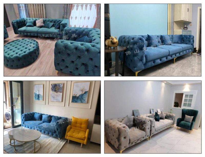 European Design Gray Velvet Fabric Couches Lounge Living Room Furniture Sofa for Home
