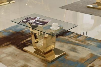 Classical U Shape Design Coffee Table with Glass Top