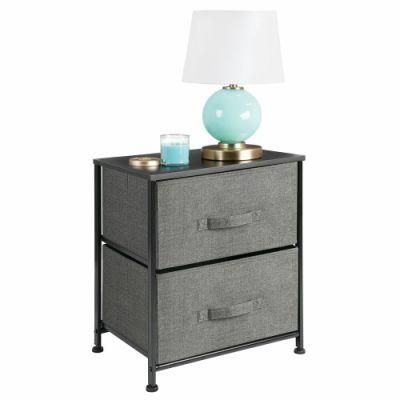 2 Drawer Side Table Storage Unit with Black Fabric Drawers