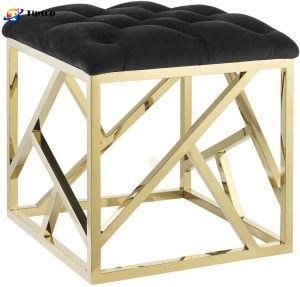 Living Room Footstool Luxury Elegant Blue Stainless Steel Gold Hotel Ottoman