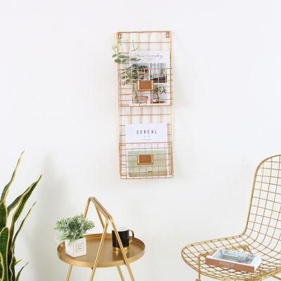 Home Metal Gold Wall Shelves Living Room Decorative Wire Large Square Shelf Free Floating Mesh Storage Holders