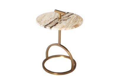 Marble Top Stainless Steel Brush Bronze Coffee Table for Home Furniture Hotel Office Mini